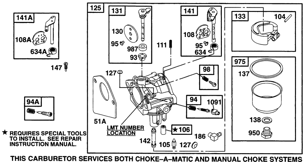 Carburetor Assembly Diagram and Parts List for 28A707-0526-XX  Briggs and Stratton Engine